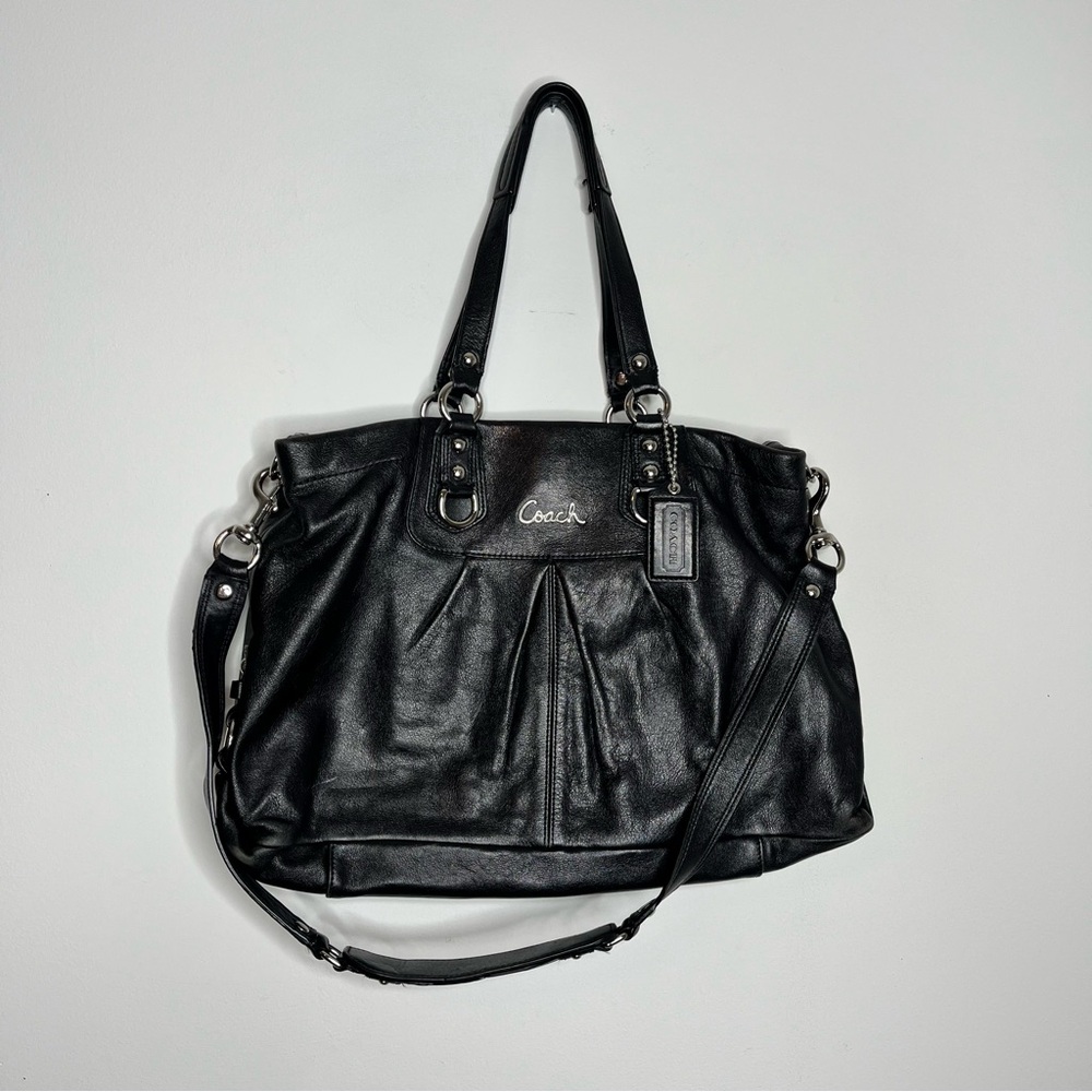 Coach Ashley Satchel Black Leather Convertible Handbag Shoulder Bag